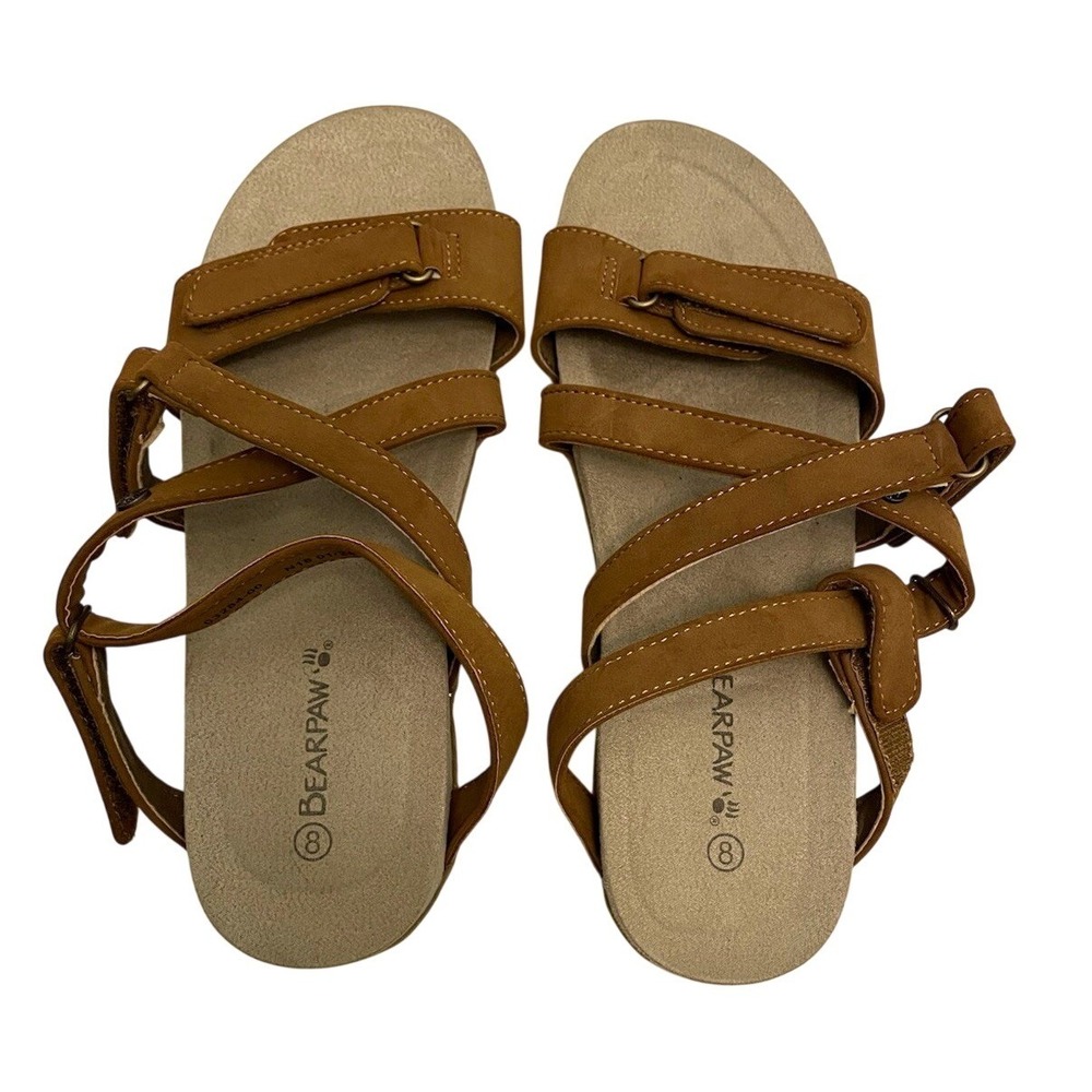 BEARPAW Sandals Women's 8 Brown Strappy Adjustable Comfort Contoured Footbed